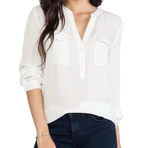 Elegant Cream Front Pocket Women's Blouse Size Small